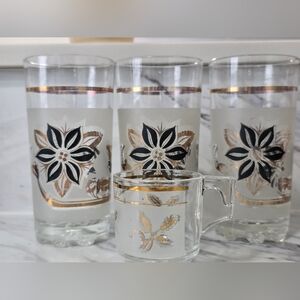 Elegant Floral Glassware Set with Gold Accents